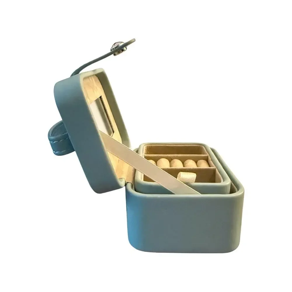 Tuscan Designs Travel Jewelry Box Removable Tray Velvet Lined Snap Closure Blue